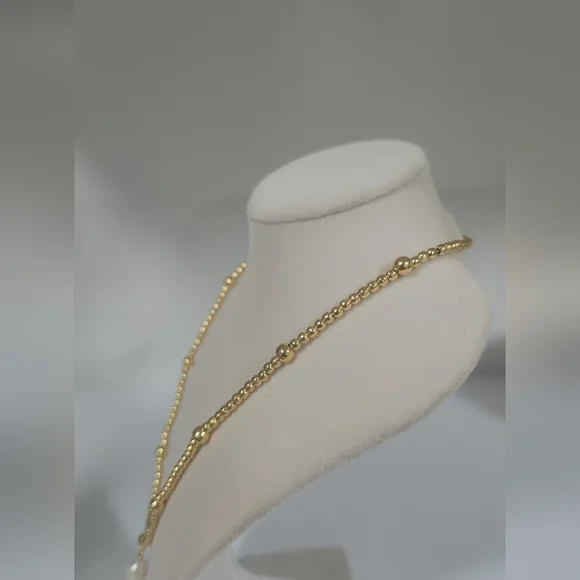 Elegant Gold Beaded Necklace with Pearl Pendant NWOT - Picture 7 of 8